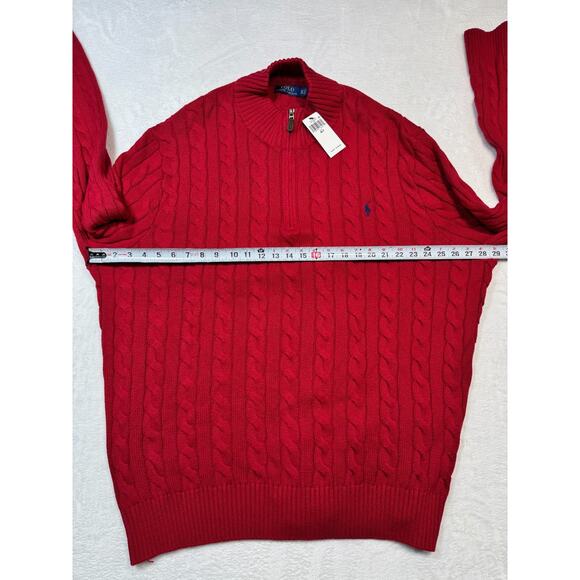 Ralph Lauren sweater men’s 2LT red cable knit quarter zip new with tags - Picture 4 of 7